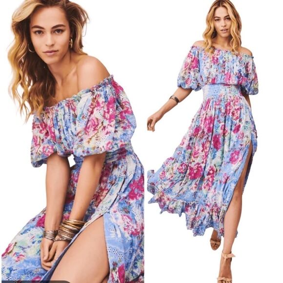 HEMANT & NANDITA
WOMEN'S FLORAL & EYELET OFF-THE-SHOULDER MAXI DRESS - Picture 1 of 10